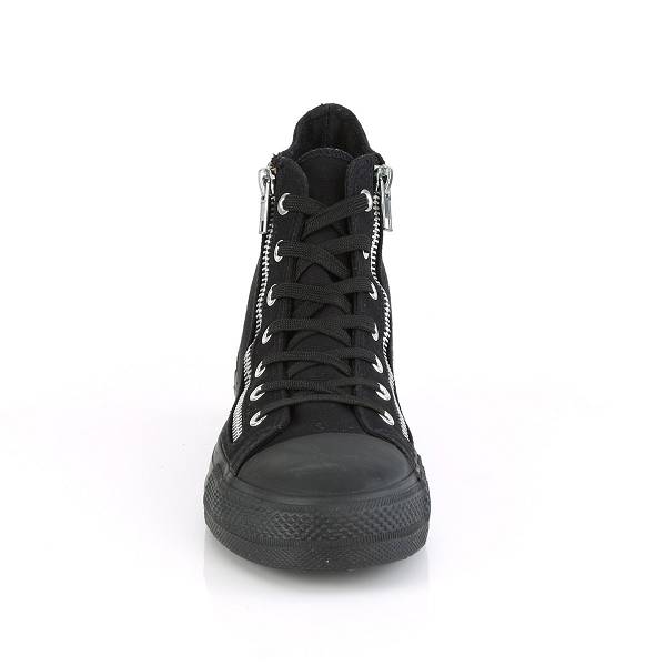 Demonia Deviant-106 Black Canvas Schuhe Herren D430-196 Gothic Hohe Sneakers Schwarz Deutschland SALE